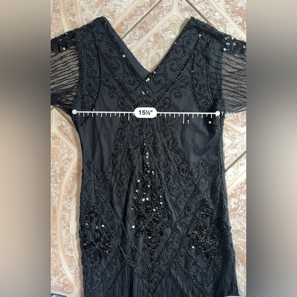 Black Embellished Tiered Midi Dress - Picture 13 of 15